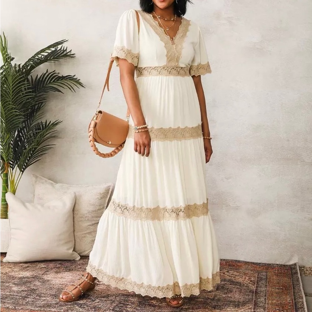 Wishlist Cream Lace Tiered Maxi Dress - Size S